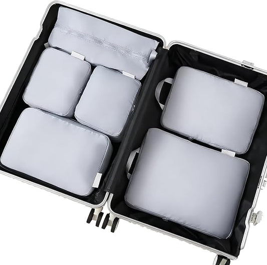 6-piece travel compression packaging cube - foldable travel bag expandable, luggage storage bag. (haze blue)