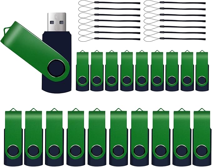 20-Pack 16GB USB 2.0 Flash Drives,XUANREG Thumb Drives Memory Stick with Lanyards Green USB Drive Bulk (16GB,20PCS)
