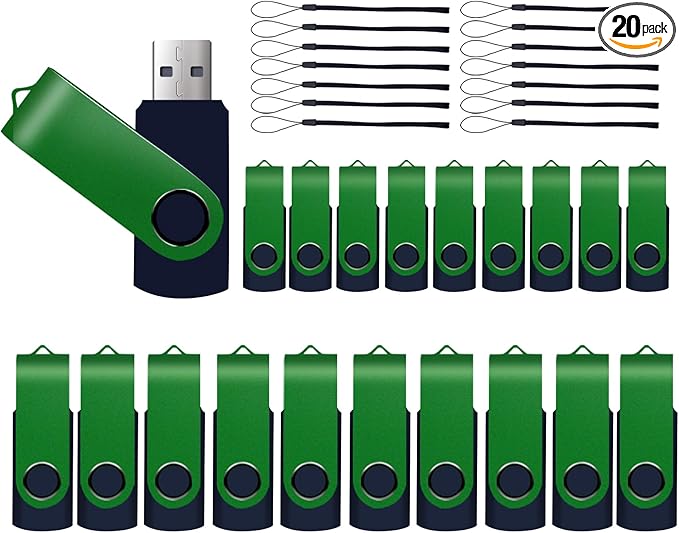 20-Pack 4GB USB 2.0 Flash Drives,XUANREG Thumb Drives Jump Pen Drive Memory Stick with 20pack Lanyards Green USB Drive Bulk (4GB,20PCS)