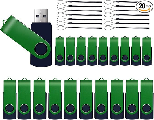 20-Pack 8GB USB 2.0 Flash Drives,XUANREG Thumb USB Drives with 20pack Lanyards Green USB Drive Bulk (8GB,20PCS)