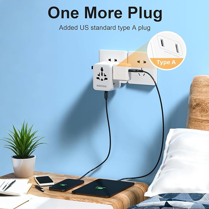 GaN III Universal Travel Adapter, 35W PD Charging with 7 Ports, Worldwide Plug for EU/US/UK/AU/JP, Portable Charger for Business and Vacation Travel