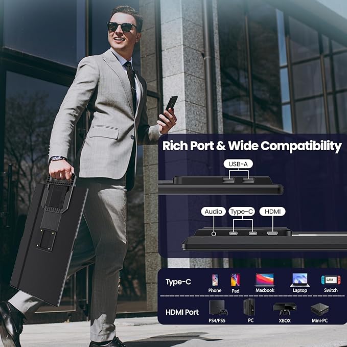 23.8'' Portable Monitor,FHD 1080P 100Hz IPS Laptop Screen Extender,USB-C HDMI Large Office Gaming Second Monitor Extender with Detachable Stand for Mac Windows PS5 Xbox Switch(Built-in Speakers)