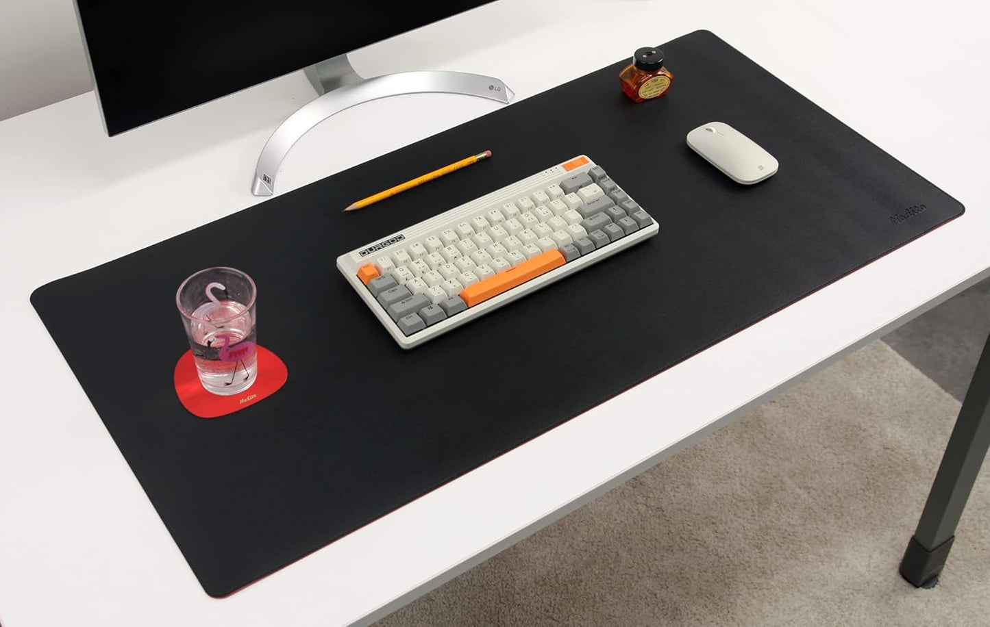 Dual-Sided Leather Desk Pad,Blotter for Laptop Computer,Mouse Pad,Writing,Drawing,Arts and Craft Mat (17"x35", Black/Red)