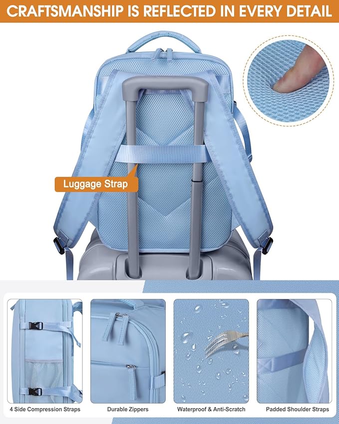 Capolo Travel Backpack for Women Men Waterproof Laptop Backpack Airlines Approved Carry On Backpack Bag Computer Bookbag for Business, Work, Traveling Fits 15.6 Inch Laptop(Blue)