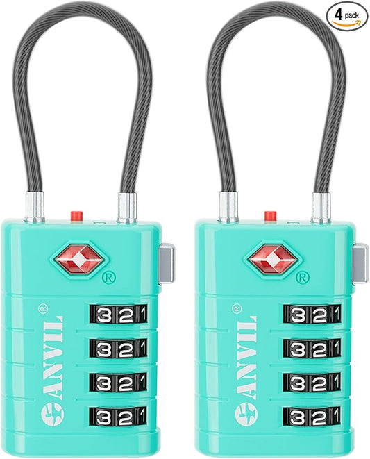 ANVIL 4 Digit Luggage Locks, TSA Locks for Luggage, Advanced TSA008 core, Alert Indicator for Your Travel Lock, Suitcase Lock.(2, Cyan)