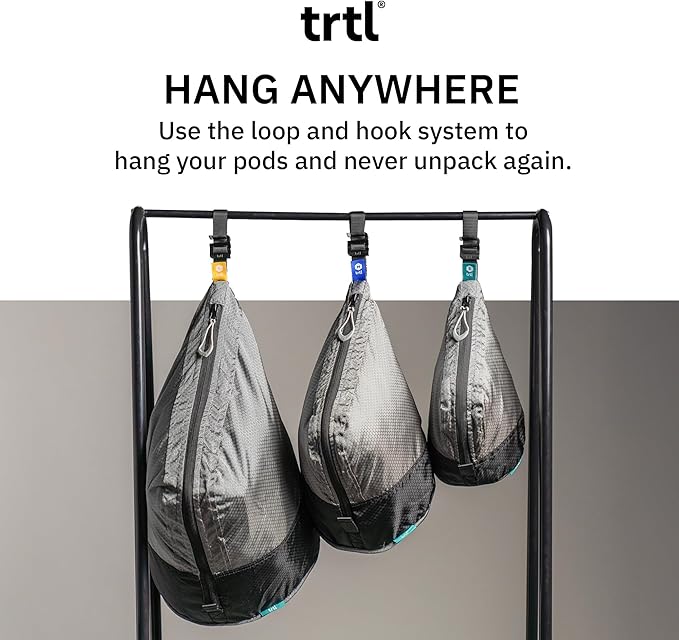 trtl Packing Pods, Grey- Packing Cubes for Travel - Organizer Bags for Luggage to Maximize Space in Suitcase - Travel Packing Organizers - Includes Carry Strap - Comes with 3 Cube Sizes - 3 Pack