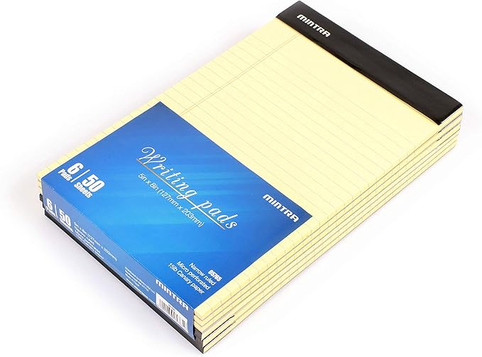 Mintra Office Legal Pads - ((BASIC CANARY 6pk, 5in x 8in, NARROW RULED))