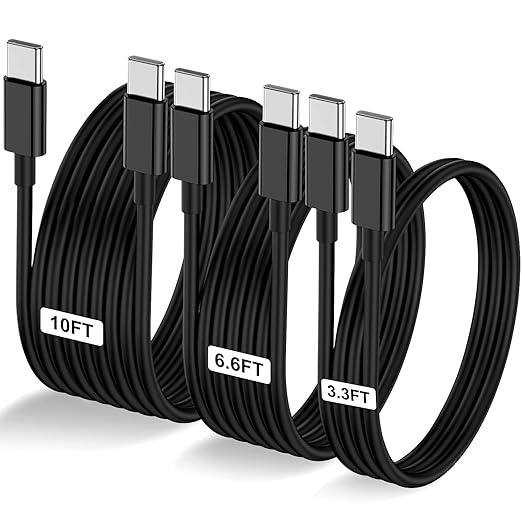 3-Pack Black [3.3FT+6.6FT+10FT] 60W USB C to USB C Cable, Type C Fast Charging Cable for iPhone Air 17 16e 16 15 Pro Plus Pro Max，for Galaxy S25, for iPad Pro/Air/mini, for MacBook Pro/Air and More