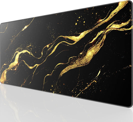 KTRIO Large Gaming Mouse Pad with Stitched Edges, Extended Mousepad with Superior Micro-Weave Cloth, Non-Slip Base, Water Resist Keyboard Pad for Gamer, Office & Home, 31.5x15.7in, Black Gold