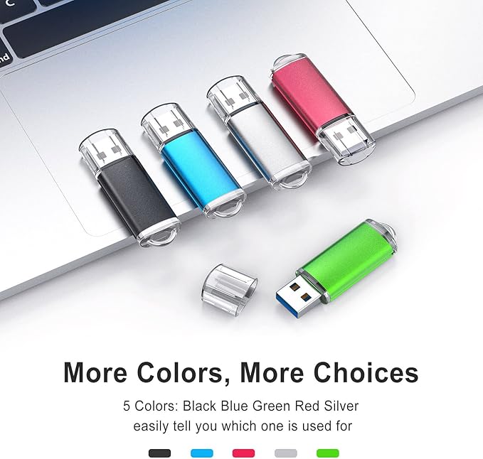 TOPESEL USB Flash Drive 5 Pack 32GB USB 3.0 Flash Drive High Speed 32gb Flash Drive Memory Stick USB Drive Thumb Drives USB Stick for PC laptops (5 Mixed Colors: Black Blue Green Red Silver)