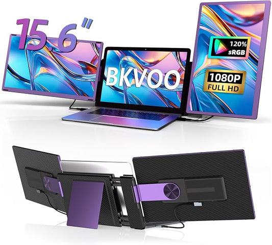 Laptop Screen Extender Triple Monitor - 15.6" Detachable Portable Monitor FHD 1080P IPS 120% sRGB 235° Rotation Travel Extra Screen Compatible with Wins Mac Chrome Dex Fits 13-17" Laptop