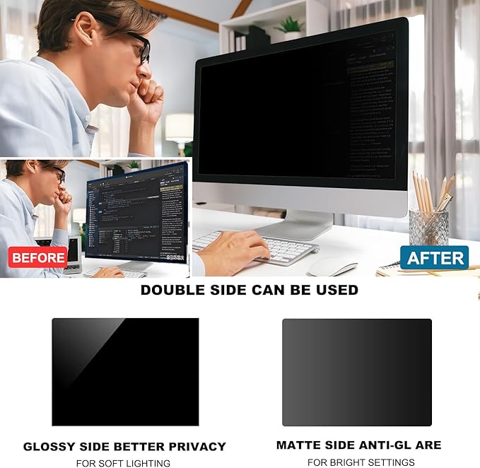 32 Inch Computer Privacy Screen Shield [2 Pack] for 16:9 Widescreen Desktop Monitor - Anti-Glare Blue Light Privacy Filter and Anti Spy Privacy Screen Protector Film