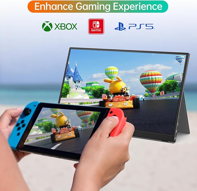 MNN 17.3" Portable Monitor 1080P FHD 144Hz Narrow Edge Laptop Monitor USB C HDMI Gaming Computer IPS HDR Screen for PC Mac Phone Xbox PS5 Switch Laptop w/Smart Cover & Speakers