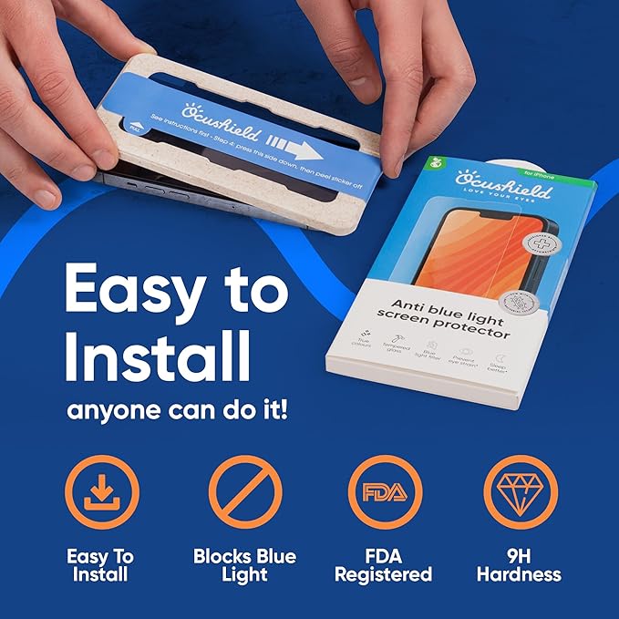 Ocushield Anti Blue Light Tempered Glass Screen Protector for iPhone 13 | iPhone 13 Pro | iPhone 14 (6.1") - Protect Your Eyes, Reduce Migraines & Improve Sleep