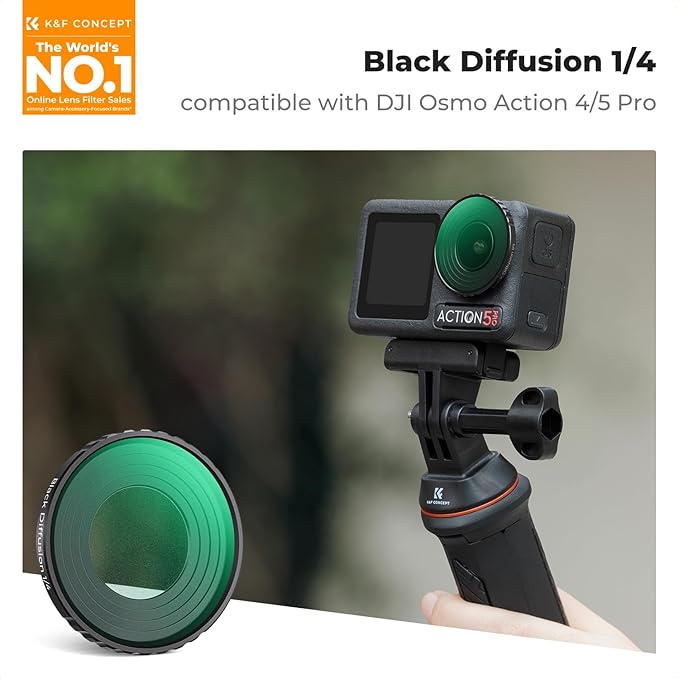 K&F Concept Push-in Black Diffusion 1/4 Filter for DJI Osmo Action 5 Pro, Creative Mist Cinematic Effect Filters for DJI Osmo Action 4 Action 3, Multi-Coated/Optical Glass/Aluminum Alloy Frame