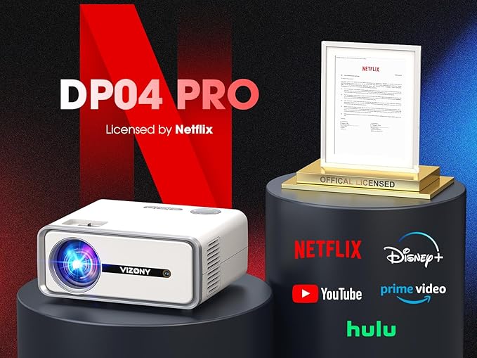 [Netflix Licensed/Dolby Audio] Smart Projector with WiFi and Bluetooth, VIZONY Native 1080P Projector with Apps Built in Netflix, Youtube, Hulu, Disney+, Portable Mini Projector for Indoor/Outdoor