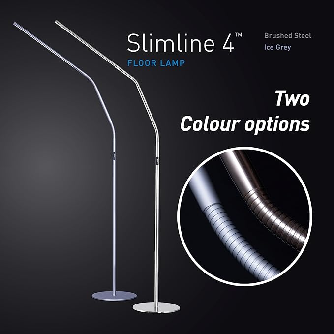 daylight Slimline 4 LED Floor Lamp - 6,000K, 3,200 Lux, 4 Brightness Levels, USB-C Port for Fast Charging - Sleek Design, Anti-Glare Shade, Flexible Height Adjustment - Ice Grey