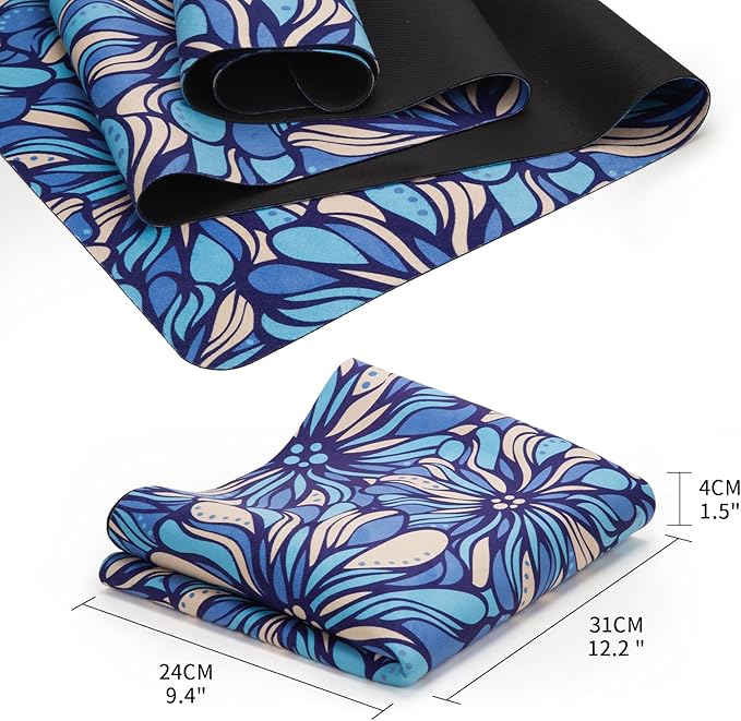 Travel Foldable Suede Yoga Mat, Tear-resistant Non-Slip Fitness Mat, Tote Bag included for Yoga Pilates Exercise Workout, 0.06 Inch/1.5 mm Thick, 72 x 24 Inch/183 x 61 cm