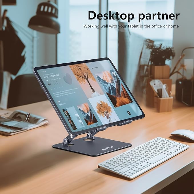 Adjustable Tablet Stand Holder for Desk, Desktop Tablet Holder, Foldable Aluminum Tablet Mount for iPad pro 12.9, iPad Air Mini, Samsung Galaxy Tabs Z Fold Kindle Fire,4-12 inch, Grey