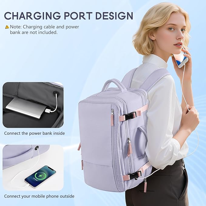 Beraliy Travel Backpack for Women, Airline Approved Backpack, Carry On Backpack,17.3 Inch Laptop Backpack,Personal Item Bag for College Weekender Business Hiking, Purple