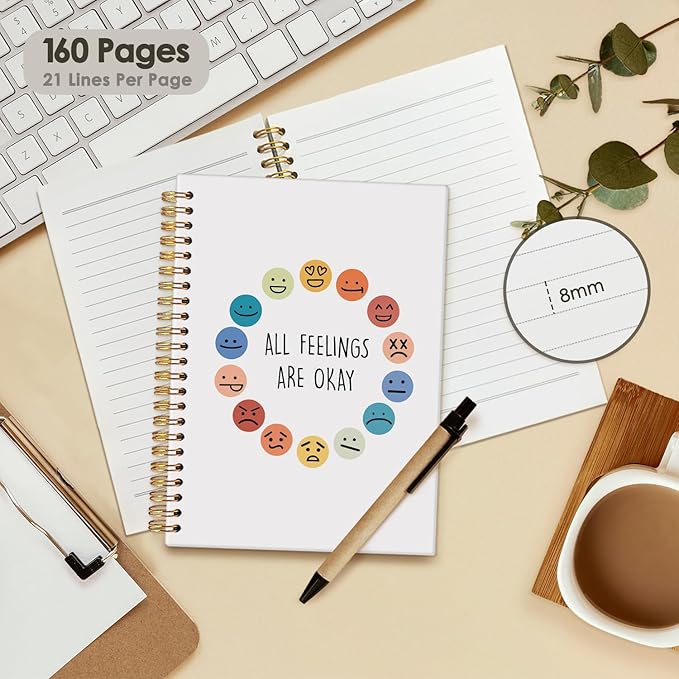 Wheatwin Mental Health Journal, Feelings Journal for Kids Young Adults, Feelings Emotion Wheel Notebook, Mood Journal, Therapy Psychology Inspirational Spiral Notebook Gifts for Kids Student Teen 5.5x8.3