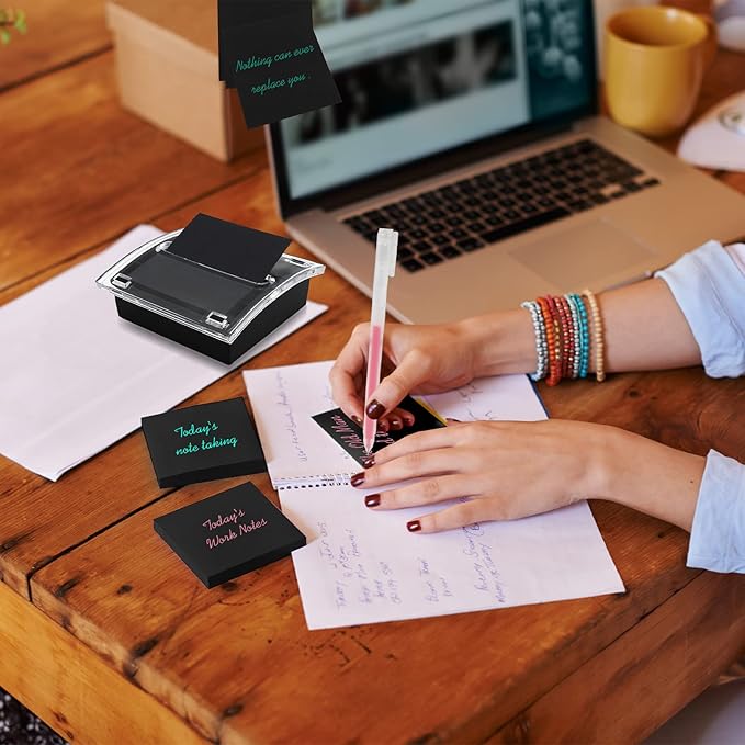 Pop Up Sticky Note Dispenser Sticky Note Holder Pop Up Note Dispenser Transparent Top for 3 x 3 Inch Sticky Notes School Office Home Store Black Base Clear Top (12)