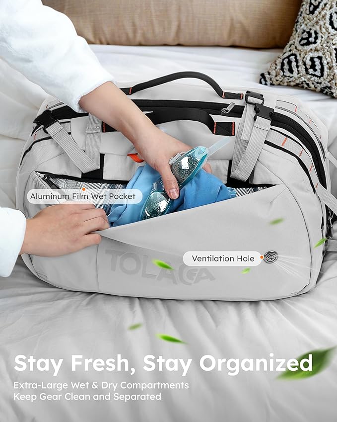 Tolaccea Travel Laptop Backpack, Large Carry on Backpack Flight Approved Convertible Duffle Luggage Bag Daypack Work Business Rucksack Fits 16" Laptop for Men Women 3 Carrying Ways, 40L-50L Expandable