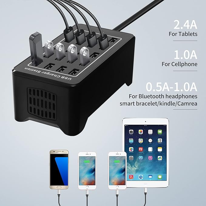 20-Port Desktop USB Charging Station - 100W Multi-Function Smart Charger for Smartphones, Tablets and More Devices