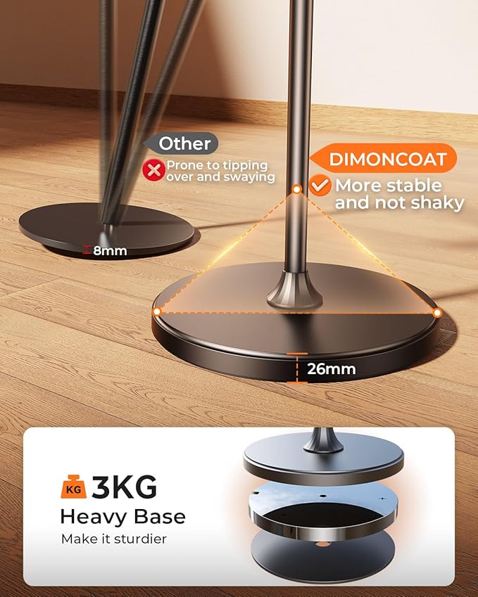 DIMONCOAT [Height-Adjustable & 360° Rotation Tablet Floor Stand Stable Base, Aluminum Alloy iPad Stand Floor Holder for iPad Mini Air Pro 12.9/9.7, Monitor, Kindle, iPhone 16, Cell Phones (4.7"-15.6")