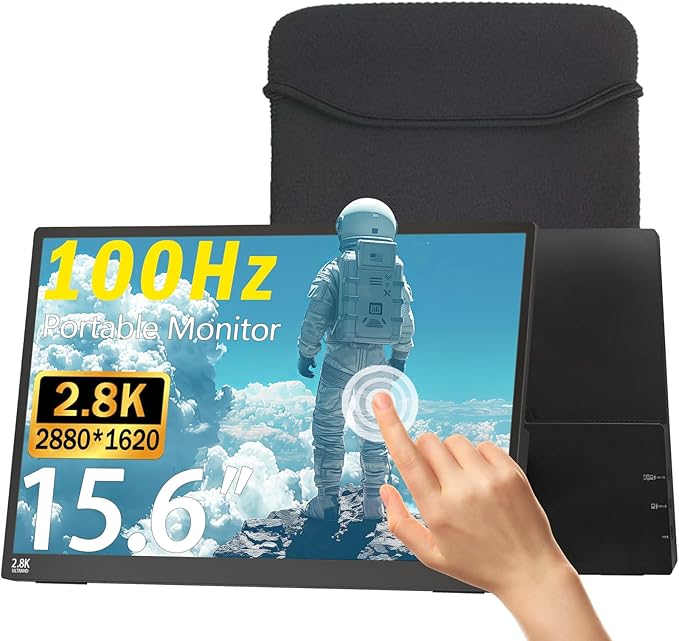 Portable Monitor Touchscreen 15.6" 2.8K Laptop Screen Extender 2880x1620,100Hz,100％sRGB,w/45° Adjustable Stand,mini HDMI USB-C Computer Display for Laptop PC Phone Mac