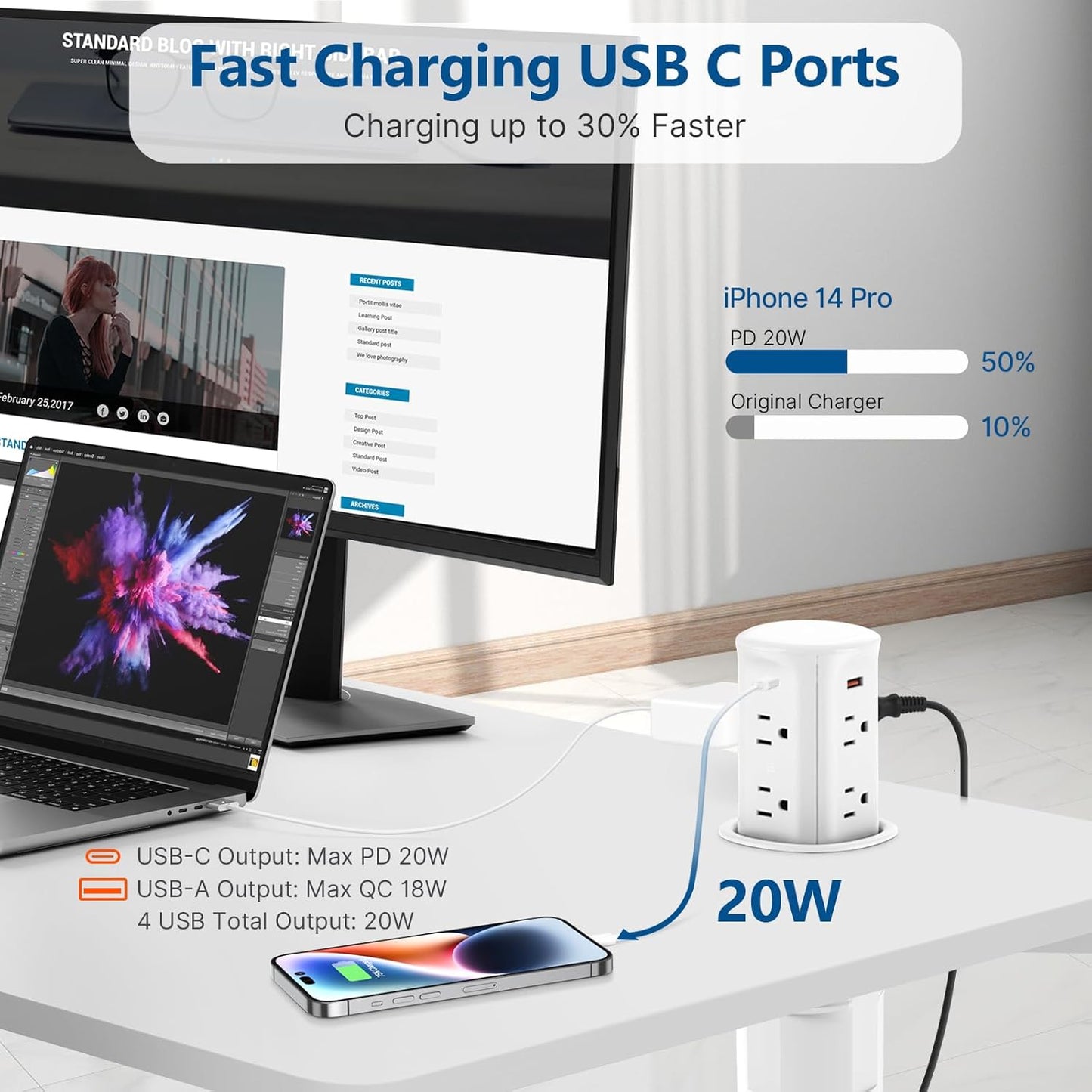 Pop up Outlet for Countertop,3.15-inch Hole Desk Grommet Power,8 Outlets 4 USB,20W USB C Fast Charging,Kitchen Island Pop Up Electrical Outlet