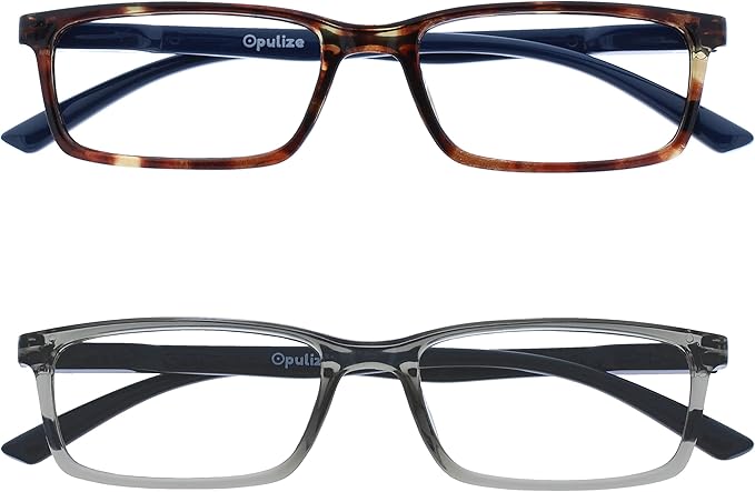 OPULIZE SEE Reading Glasses with Blue Light Blocking for Women and Men, Narrow Frame, Spring Hinges, Computer Gaming Glasses, Brown,Grey +3.5 (Pack of 2)