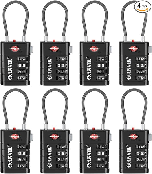 ANVIL 4 Digit Luggage Locks, TSA Locks for Luggage, Advanced TSA008 core, Alert Indicator for Your Travel Lock, Suitcase Lock. (8, Black)