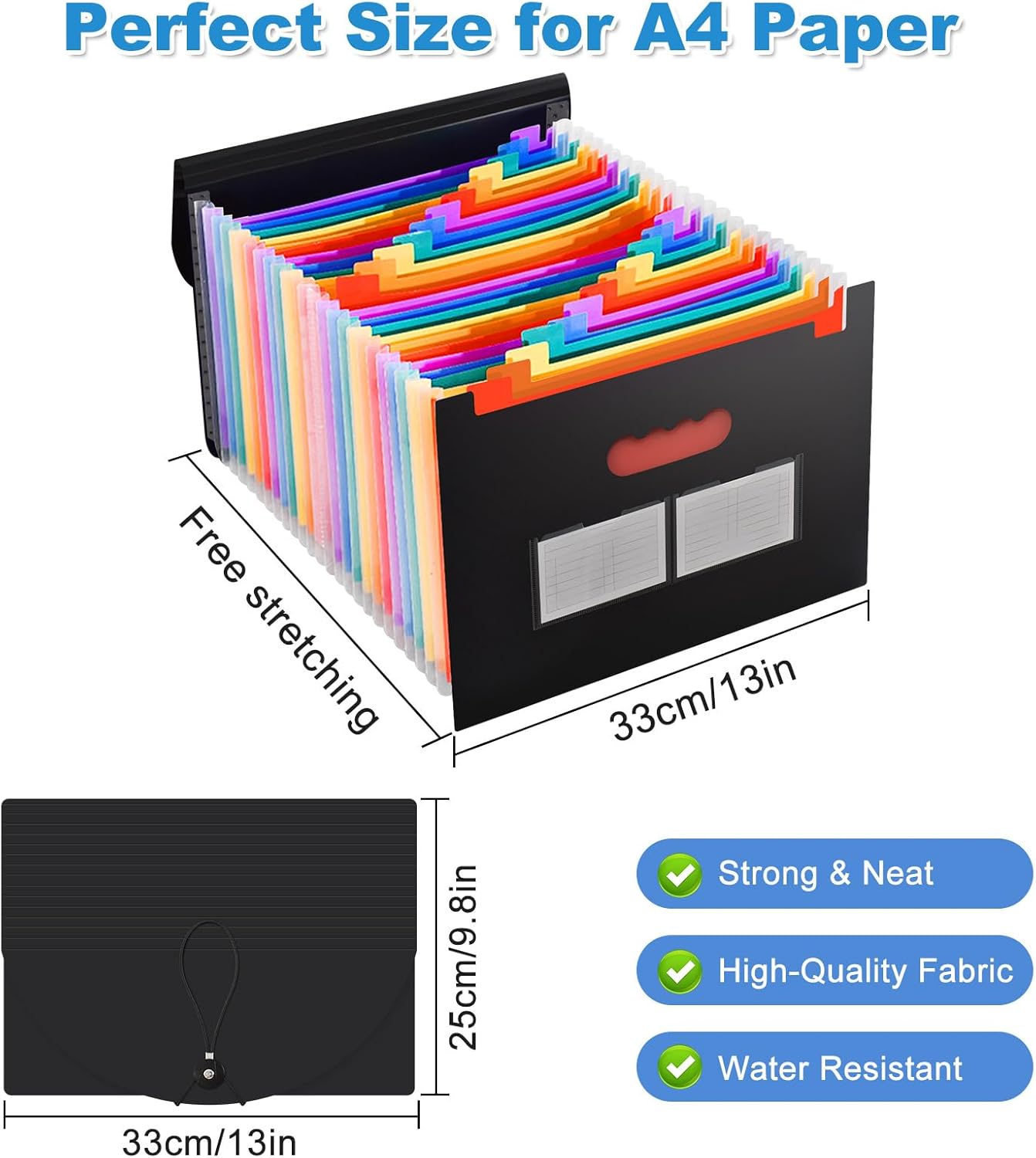 Accordion File Organizer, Expanding File Folders, 25 Pockets Bill Receipt Organizer with Colorful Tabs, Desktop Folders Letter A4 Paper Document Storage for Home Office