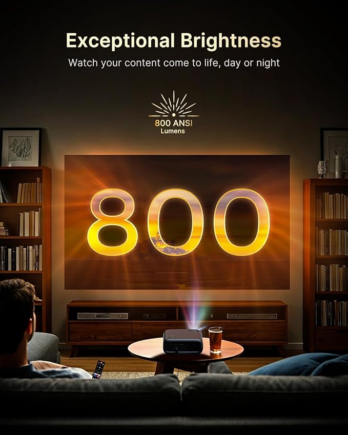 NexiGo PJ40 Ultra Outdoor Netflix Projector, Officially Licensed Netflix/YouTube/Prime Video, 800 ANSI Lumen, AI Image Enhancement, Native 1080p, 20W Speaker, 4K Support Video Projector, Auto Keystone