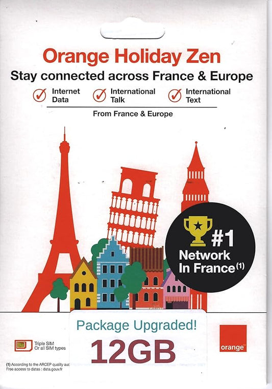 12GB 30 Day Orange Europe SIM Card, 30 Minutes Calls+200 Texts to Worldwide. Fresh Stock, Upgraded Offer!