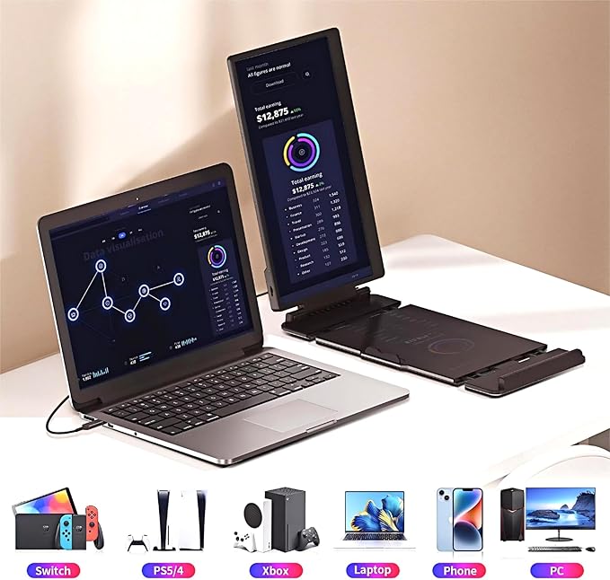Laptop Screen Extender Portable Monitor, Dual Monitor Extender for Laptop, 14" Screen 1080P FHD Display, Fit for 13-17" Laptops, Plug & Play Compatiable with Windows, Mac, Chrome, Android and Switch