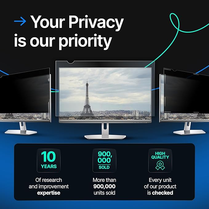 VINTEZ 34 Inch 21:9 Privacy Screen for Computer Monitor and Laptop - Anti Glare Protector Film Blue Light Filter Eye Protection - Computer Screen Privacy Shield, [1 Pack]