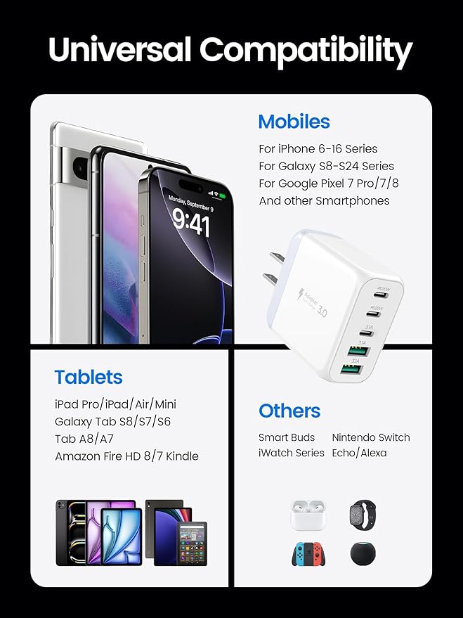 USB C Charger Block,EIZLXQ [2-Pack] Type C Charger Fast Charging,50W 5-Port USB Wall Chargers Multiport Type C Charging Cube for iPhone 17/16/15/14/13/12/11 Pro Max XS,iPad,Samsung&More-3C2A-White