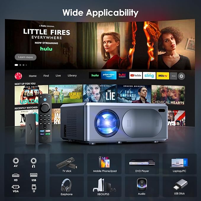 [Electric Focus] Projector with 5G WiFi Bluetooth, 15000L JOWLURK Projector, Outdoor Movie Projector, Home Mini Theater Portable Projector for iPhone/TV/Android Stick/HDMI/USB/Laptop/PS5/DVD (Grey)