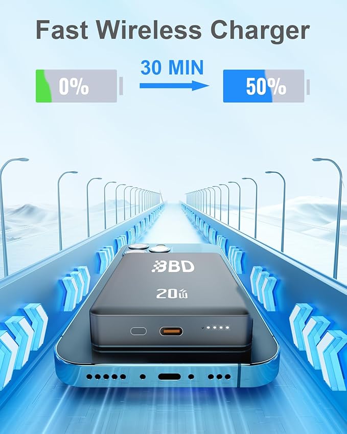 BBD Magsafe Portable Charger,10000mAh Magnetic Power Bank Fast Charging PD 20w with USB C Cable,Slim Magsafe Battery Pack Travel Essential,Wireless Power Bank for iphone 17/16/15/14/13/12 Series 1Pack