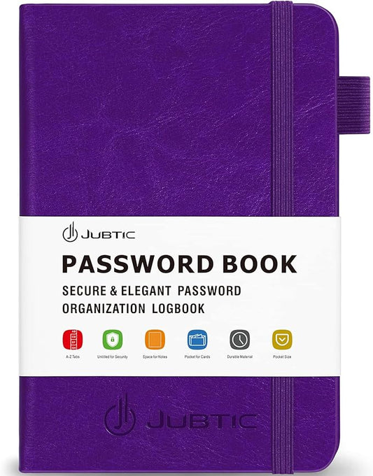 JUBTIC Password Book with Alphabetical Tabs, Small Size Internet Address & Password Keeper Logbook, Password Notebook Journal for Computer & Website Logins, Purple