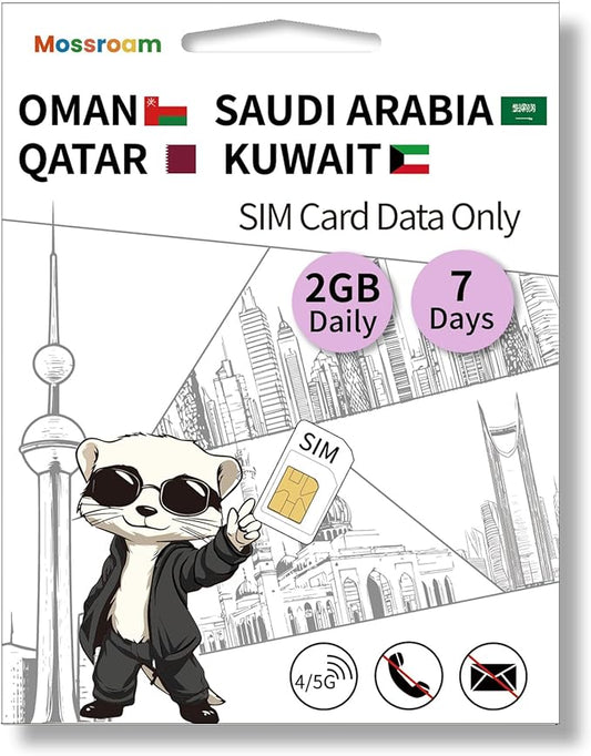 3-in-1 SIM Card for Saudi Arabia, Qatar, Oman, Kuwait – Prepaid Data Plans | Day Pass 2GB Daily Data,7 Days | Unlimited 4/5G Speed Internet