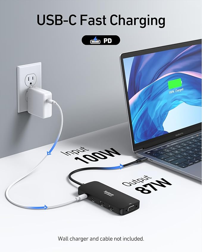 USB C Docking Station Dual HDMI Monitor Adapter, Selore USB C Hub 3 Monitors with Dual HDMI, Displayport, VGA, 100W PD Charging, 3USB 2.0 Ports Adapter for Dell XPS,HP, Lenovo,etc(Black)