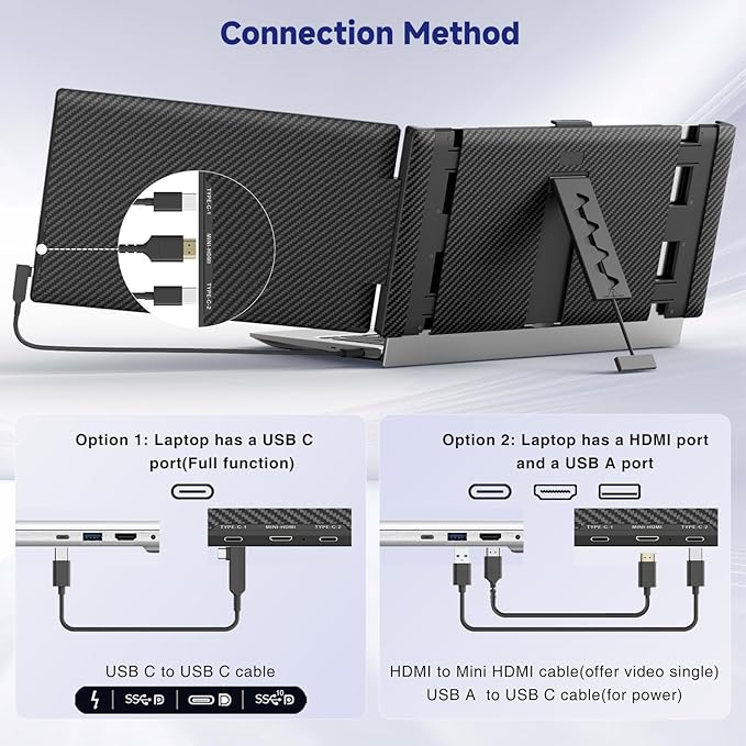 Laptop Screen Extender, 14” FHD 1080P IPS Dual Laptop Monitor Extender, Portable Monitor for 13-17.3” Laptops, Plug & Play Dual Screens for Windows/Mac/Android with USB C/HDMI Port