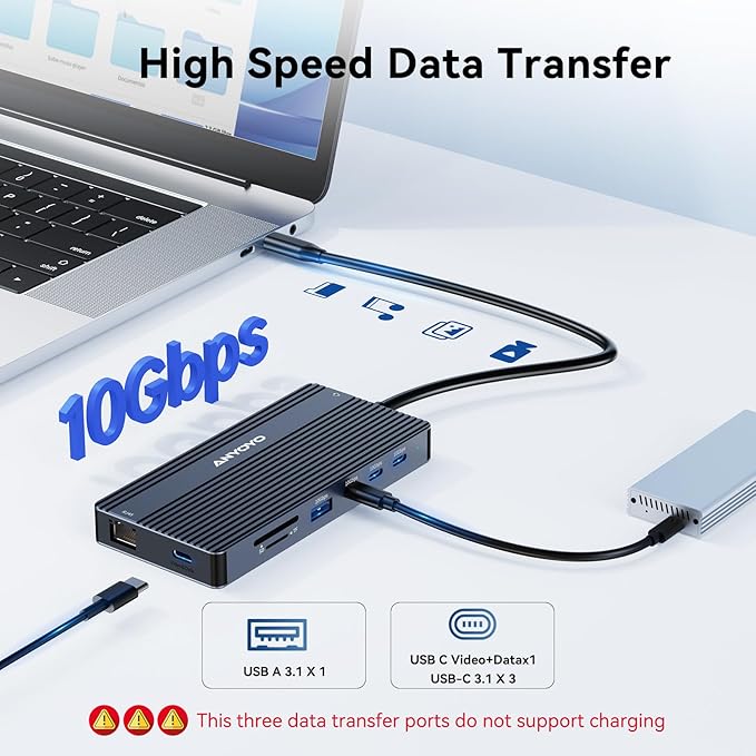 ANYOYO USB C Docking Station Dual Monitor 14-in-1 Docking Station 3 Monitor(2 HDMI+ Video Out) 10Gbps (4*USB-C+1A) +PD100W+Ethernet+SD/TF Laptop Dock Multiport Adapter for Dell/HP/Lenovo/Thinkpad