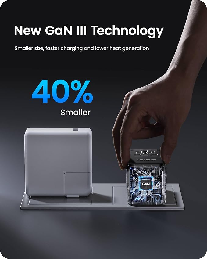 LENCENT 100W International Travel Adapter, GaN Universal Travel Adapter with 2 USB-A & 2 Type C Power Adapter, Fast Charger for Phone,Laptops, Worldwide Plug Adapter for USA/UK/EU/AUS, Black