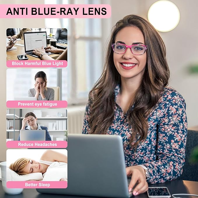 6 Pack Reading Glasses for Women Men Blue Light Blocking Spring Hinge Computer Readers, Anti Eyestrain/Glare