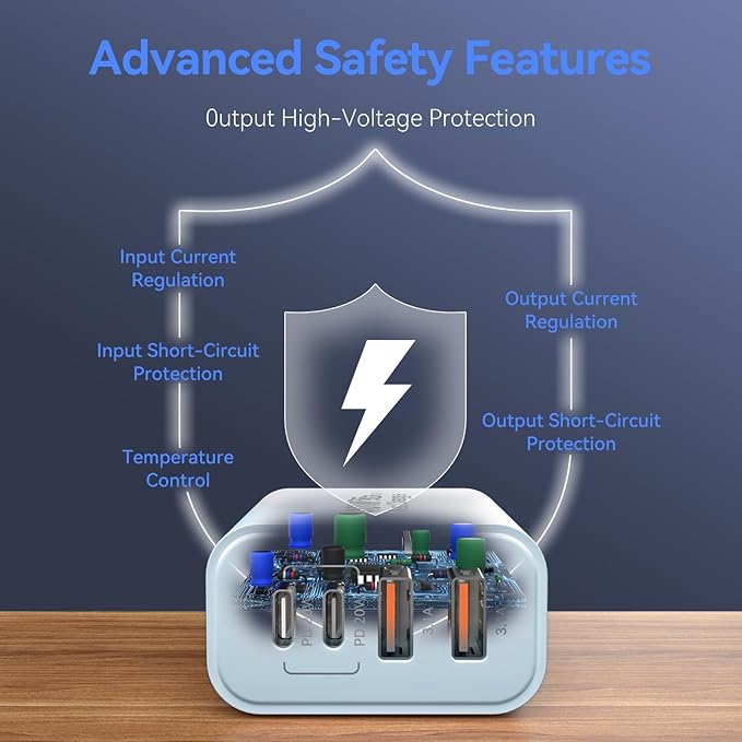 USB C Wall Fast Charger Block, 40W 4-Port Type C Chargers Fast Charging Blocks for Phone 17/16/15/14/13/12 Pro Max, Pad, Galaxy S24/23-2Pack Gradient Blue