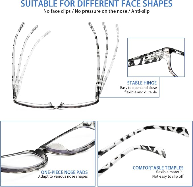 VIDEBLA 5 Pack Computer Reading Glasses Men and Women Anti Eyestrain Blue Light Blocking Glasses for Reading (5 mix-4, 2.0)